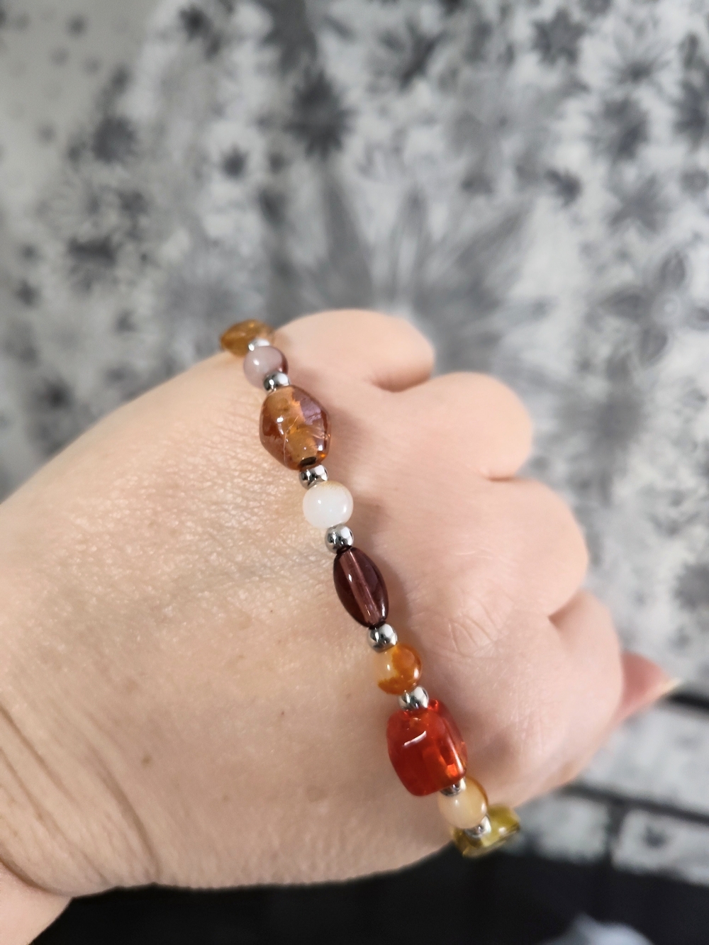 Hand Crafted Amber, Gold & Red Glass Bead Bracelet - Picture 3 of 4